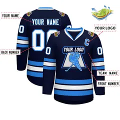 Navy White-Powder Blue Classic Style Hockey Jersey 2