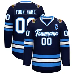 Navy White-Powder Blue Classic Style Hockey Jersey 1