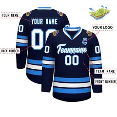 Navy White-Powder Blue Classic Style Hockey Jersey 2