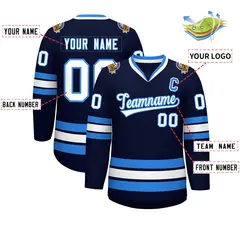 Navy White-Powder Blue Classic Style Hockey Jersey 2