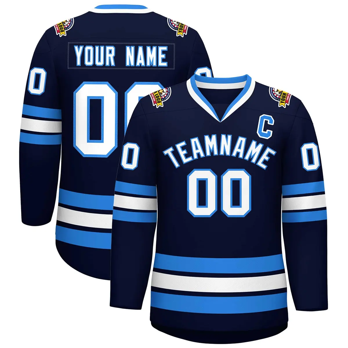Navy White-Powder Blue Classic Style Hockey Jersey