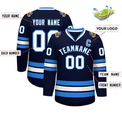 Navy White-Powder Blue Classic Style Hockey Jersey 2