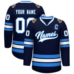 Navy White-Powder Blue Classic Style Hockey Jersey 1