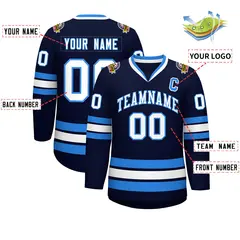 Navy White-Powder Blue Classic Style Hockey Jersey 2