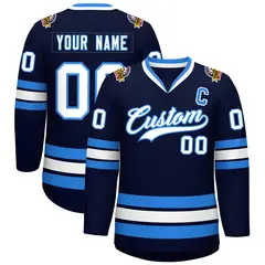 Navy White-Powder Blue Classic Style Hockey Jersey 1