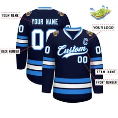 Navy White-Powder Blue Classic Style Hockey Jersey 2