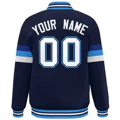 Navy White-Powder Blue Color Block Varsity Full-Snap Baseball Jacket 4