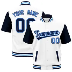 Navy White Powder Blue Full-Snap Short Sleeve Varsity Jacket 1