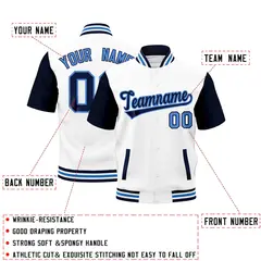 Navy White Powder Blue Full-Snap Short Sleeve Varsity Jacket 2