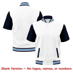 Navy White Powder Blue Full-Snap Short Sleeve Varsity Jacket 7
