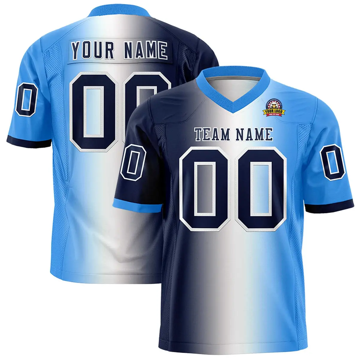 Navy White-Powder Blue Gradient Football Jersey