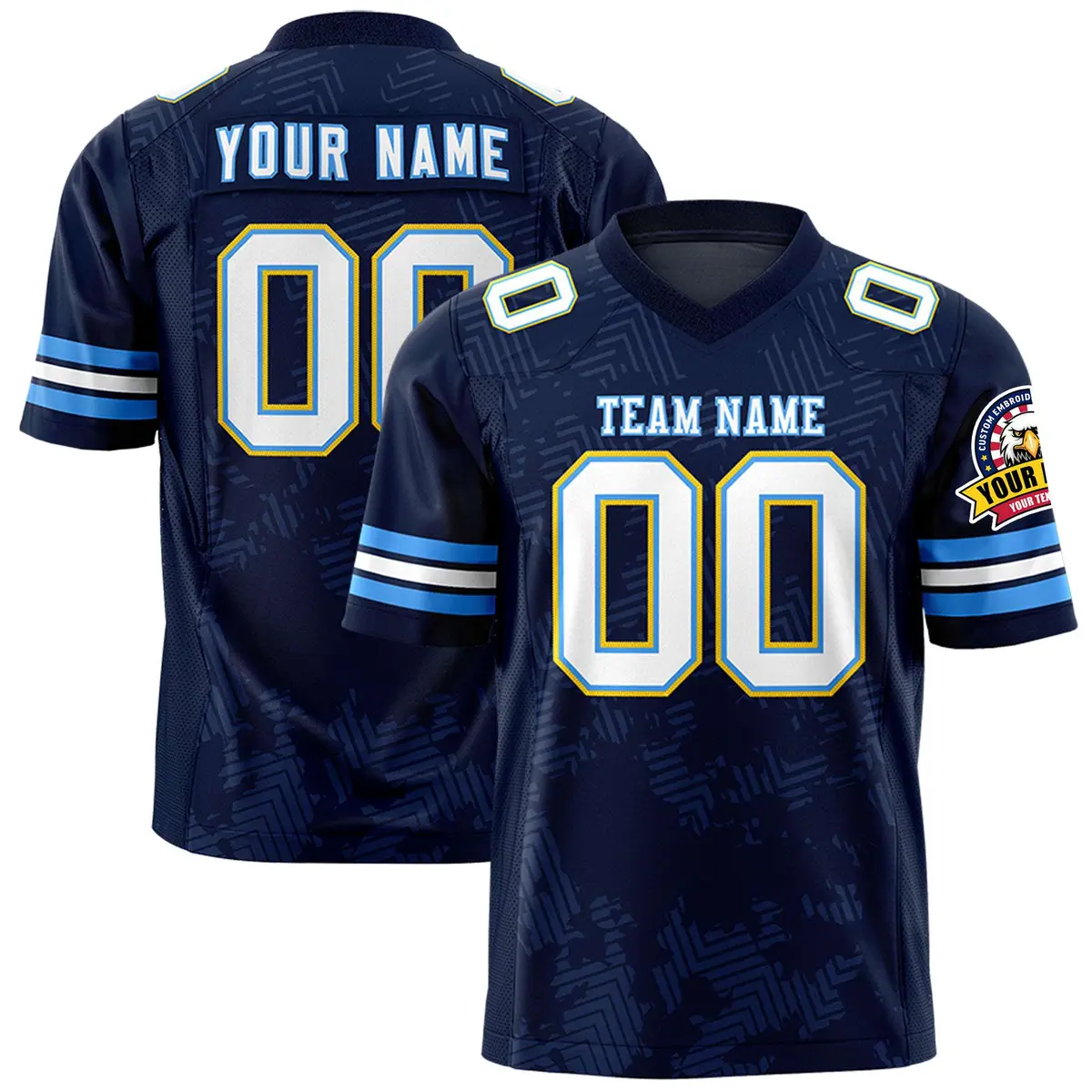 Navy White-Powder Blue Graffiti Line Football Jersey