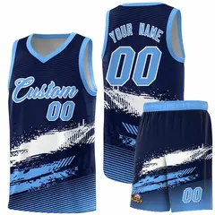 Navy White Powder Blue Graffiti Pattern Basketball Jersey