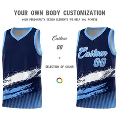 Navy White Powder Blue Graffiti Pattern Basketball Jersey 3