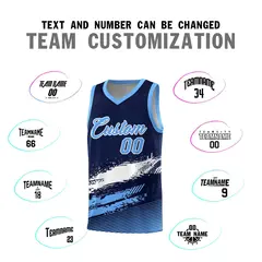 Navy White Powder Blue Graffiti Pattern Basketball Jersey 4