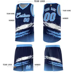 Navy White Powder Blue Graffiti Pattern Basketball Jersey 5