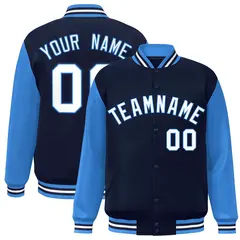 Navy White-Powder Blue Raglan Sleeves Varsity Full-Snap Letterman Jacket 1