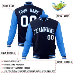 Navy White-Powder Blue Raglan Sleeves Varsity Full-Snap Letterman Jacket 4