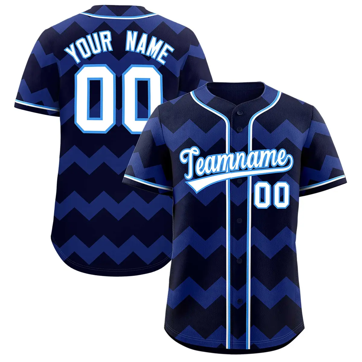Navy White-Powder Blue Ripple Baseball Jersey