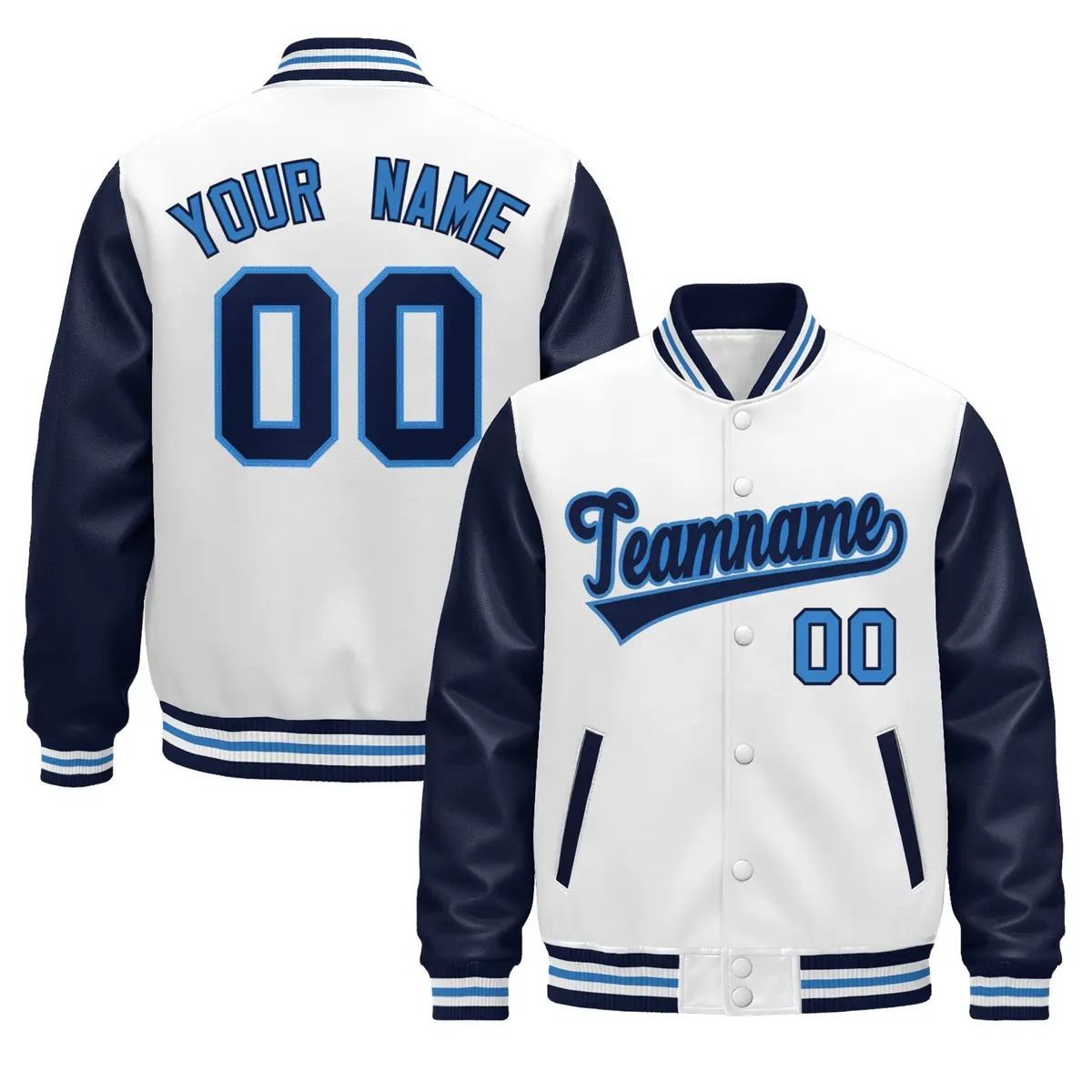 Navy White Powder Blue Varsity Full-Snap Letterman Jacket