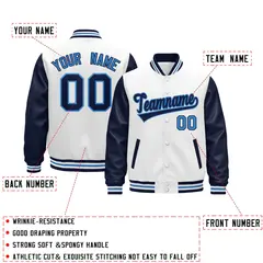 Navy White Powder Blue Varsity Full-Snap Letterman Jacket 2