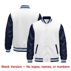 Navy White Powder Blue Varsity Full-Snap Letterman Jacket 5