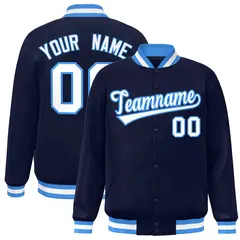 Navy White-Powder Blue Varsity Letterman Jacket
