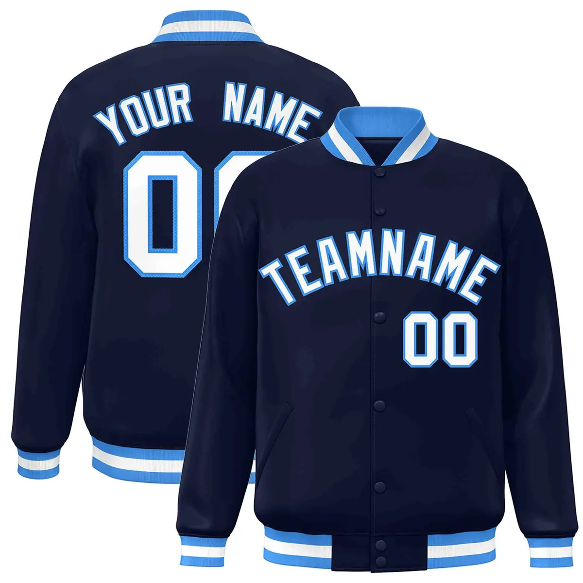 Navy White-Powder Blue Varsity Letterman Jacket