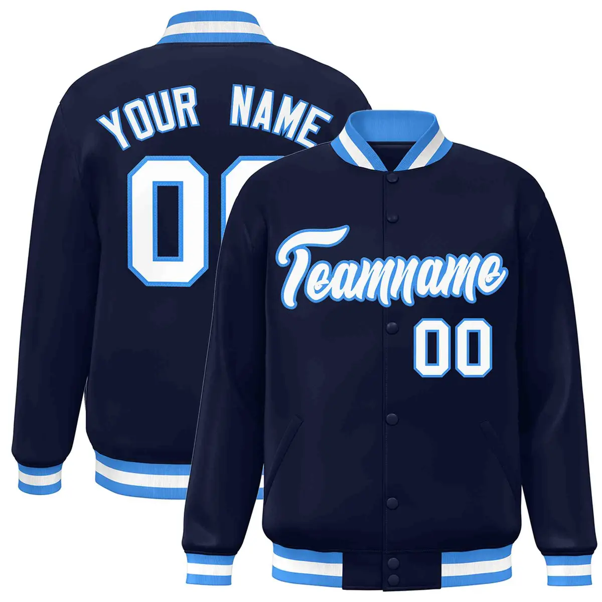 Navy White-Powder Blue Varsity Letterman Jacket