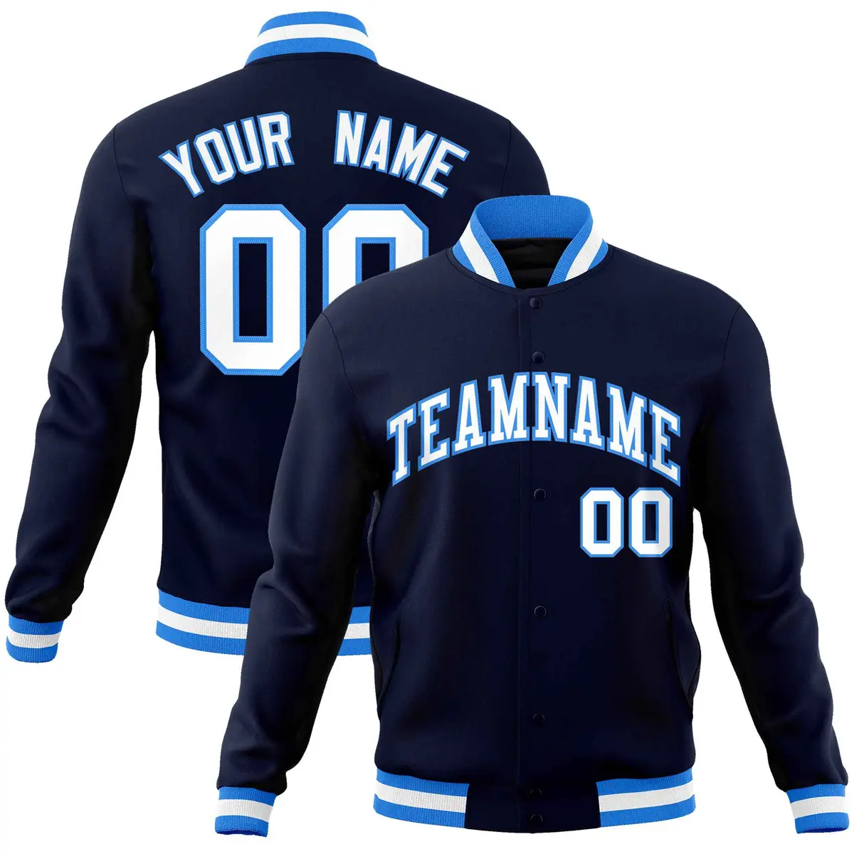 Navy White-Powder Blue Varsity Letterman Jacket
