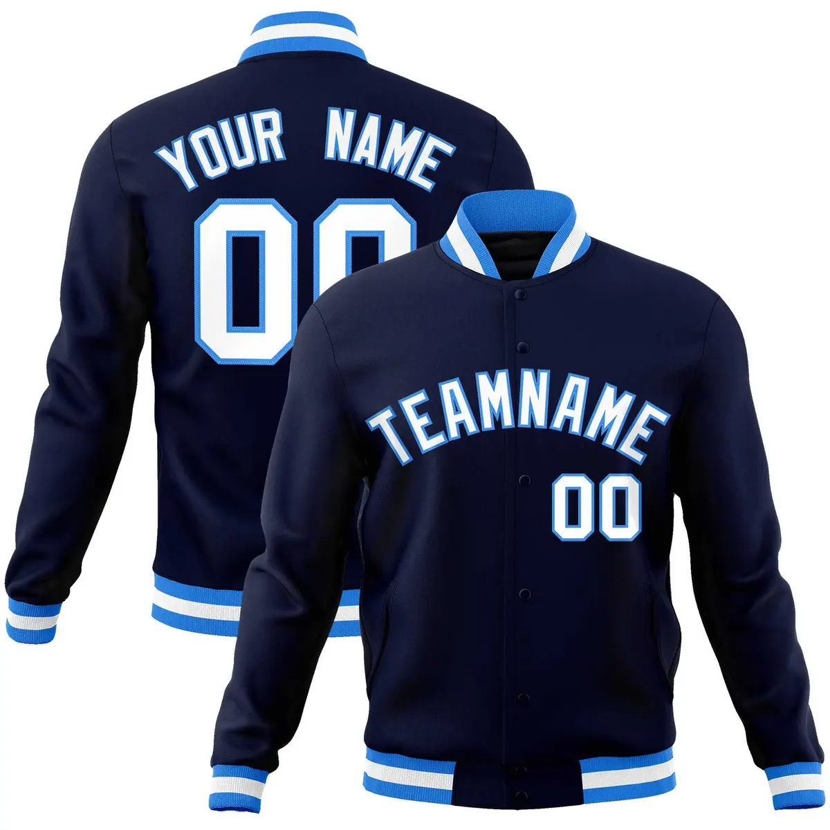 Navy White-Powder Blue Varsity Letterman Jacket