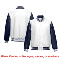 Navy White Raglan Full-Snap Varsity Faux Leather Letterman Jacket 6