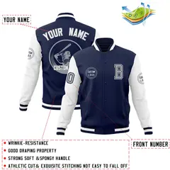 Navy White Raglan Full-Snap Varsity Letterman Baseball Jacket 4