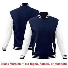Navy White Raglan Sleeve Cotton Letterman Jacket 6