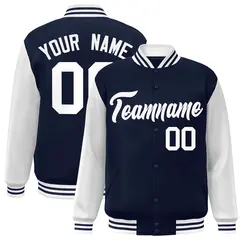Navy White Raglan Sleeves Varsity Full-Snap Letterman Jacket