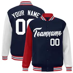 Navy White Raglan Sleeves Varsity Full-Snap Letterman Jacket 1