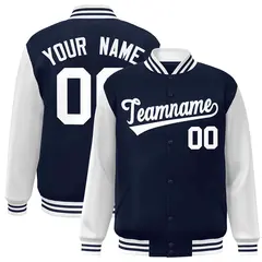 Navy White Raglan Sleeves Varsity Full-Snap Letterman Jacket 1