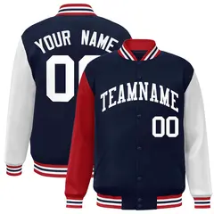 Navy White Raglan Sleeves Varsity Full-Snap Letterman Jacket