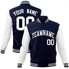 Navy White Raglan Sleeves Varsity Full-Snap Letterman Jacket 1
