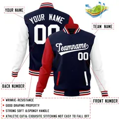 Navy White Raglan Sleeves Varsity Full-Snap Letterman Jacket 4