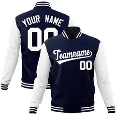 Navy White Raglan Sleeves Varsity Full-Snap Letterman Jacket 1