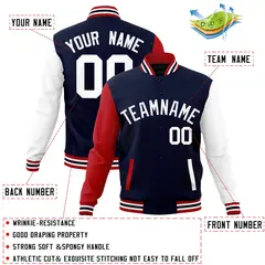 Navy White Raglan Sleeves Varsity Full-Snap Letterman Jacket 4