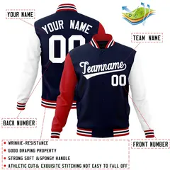 Navy White Raglan Sleeves Varsity Full-Snap Letterman Jacket 4
