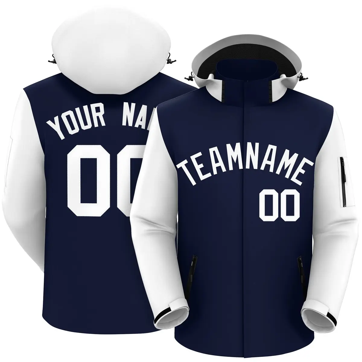 Navy White Raglan Sleeves Waterproof Jacket
