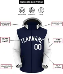 Navy White Raglan Sleeves Waterproof Jacket 2
