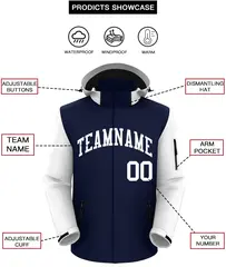 Navy White Raglan Sleeves Waterproof Jacket 2