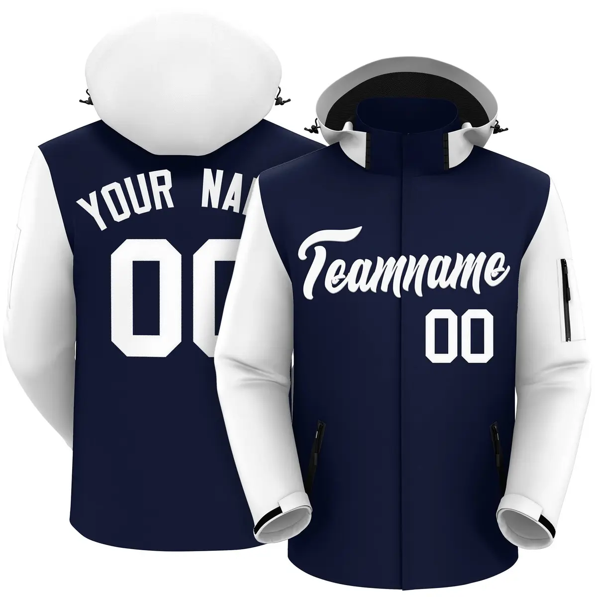 Navy White Raglan Sleeves Waterproof Jacket