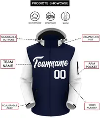 Navy White Raglan Sleeves Waterproof Jacket 2
