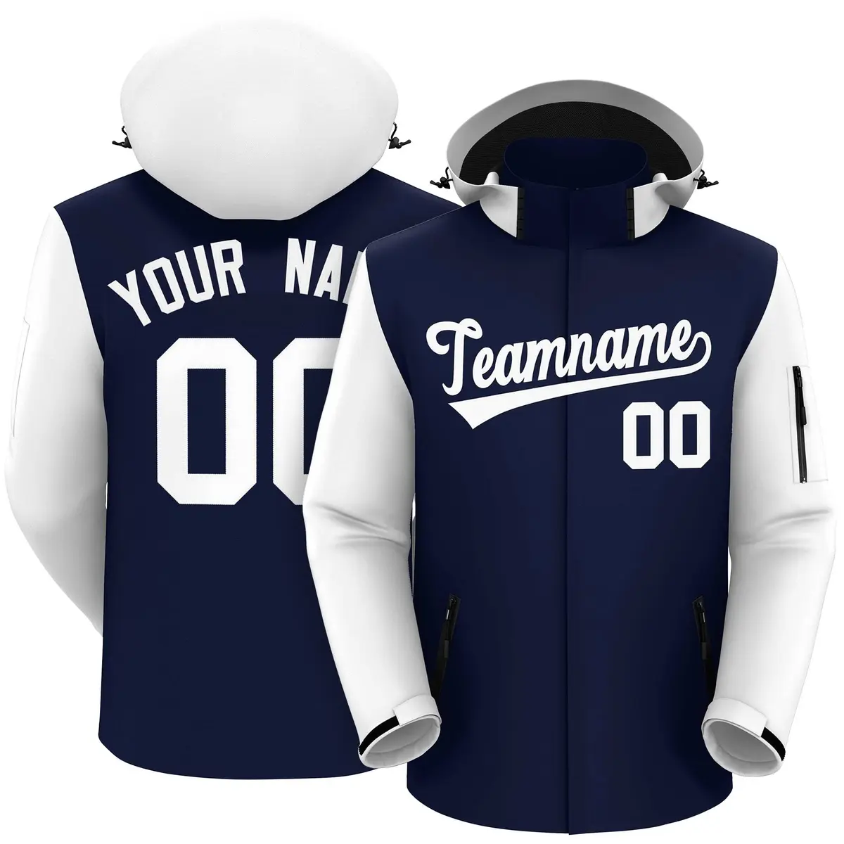 Navy White Raglan Sleeves Waterproof Jacket