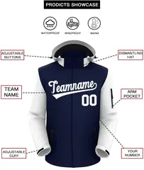 Navy White Raglan Sleeves Waterproof Jacket 2